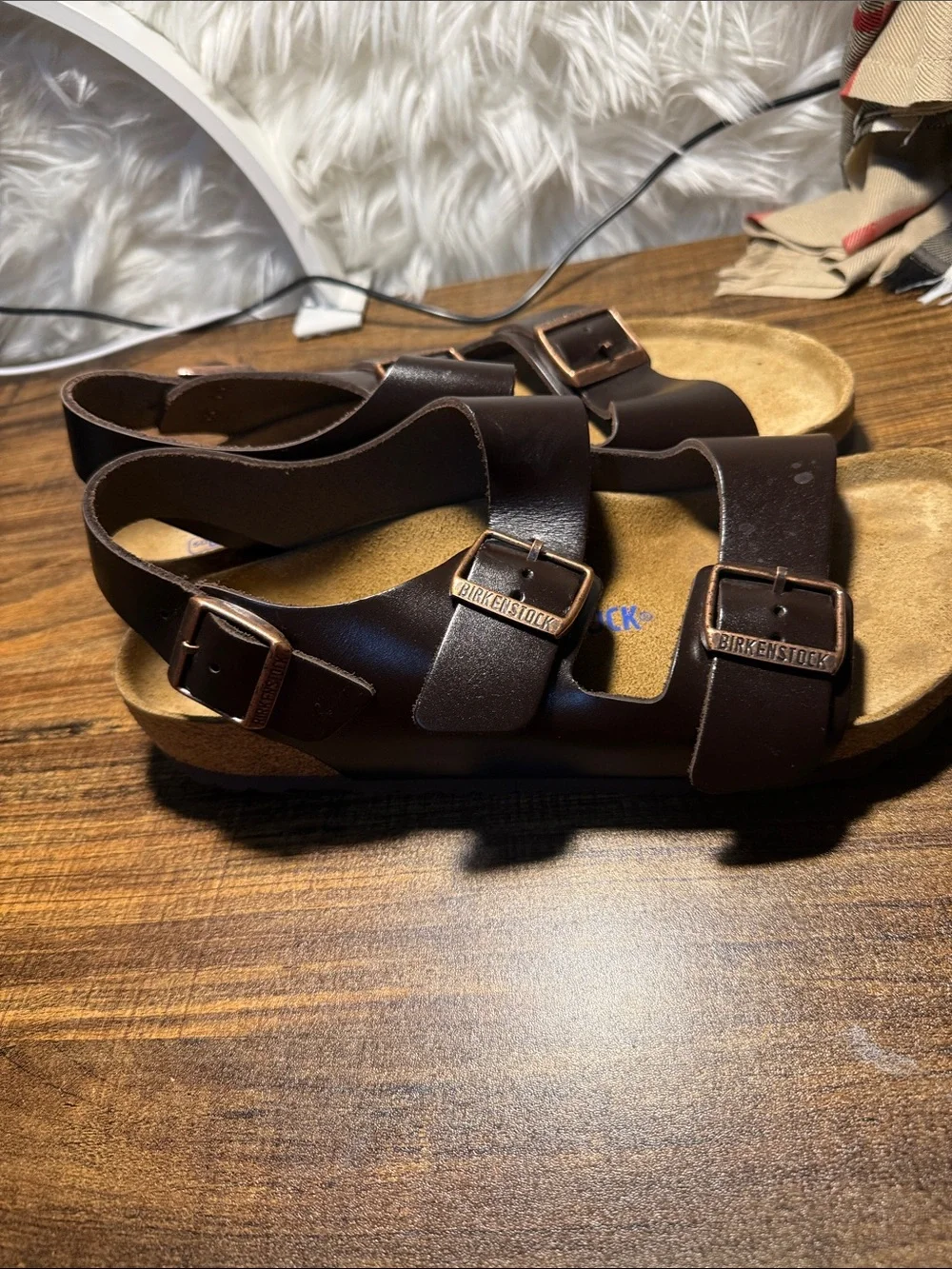 Birkenstock Kids Dark Brown Double Buckle Sandals